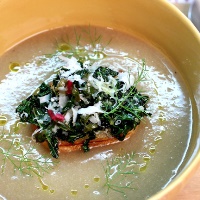 Image of Onion and White Bean Soup with Kale Toats recipe