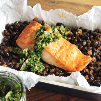 Baked Beans and Trout with Almond Salsa Image 1