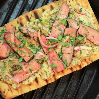 Image of Steak and Eggplant Flatbread with Mint and Yogurt