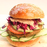 Image of Avocado Falafel Burger with a Garlic Tahini Sauce recipe