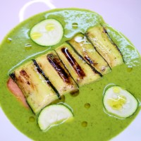 Image of Zucchini Gazpacho with Grilled Trout