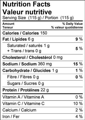 Image of nutrition facts table for Arctic Char En Papillote with Kasha Nicoise Salad.