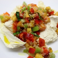 Image of peach and tomatillo salad.
