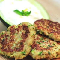 Image of zucchini fritters with citrus yogurt dip