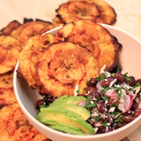 Image of Baked Tostones with Coconut Black Bean Salsa.