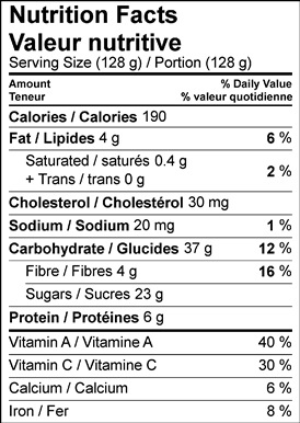 Image of nutrition table for Blood Orange & Pumpkin Crock Pot Cake recipe.