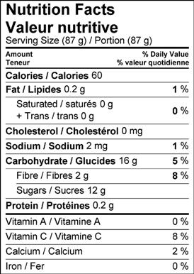Image of nutrition facts table for caramelized apples sauce.