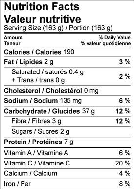 Image of the nutrition facts table for Couscous with Pumpkin Seed Pesto & Roasted Cherry Tomatoes (Pre-Workout) 