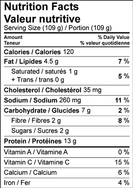 Image of nutrition facts table for Tea Smoked Trout with Saffron Parsnip Dip