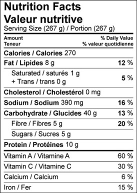 Image of nutrition facts table for Buckwheat Salad with a Carrot Pesto recipe