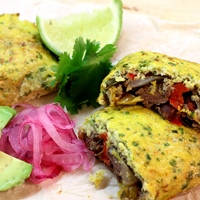 Image of slow braised beef carnitas with cauliflower tamales recipe.