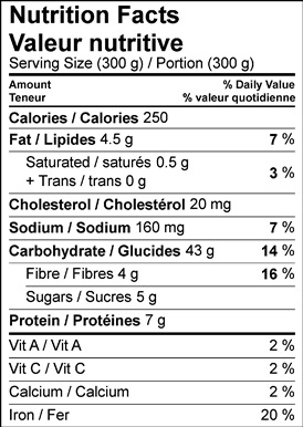 Image of the nutrition facts table for the Soft Rosemary Garlic Pretzels with Honey Mustard