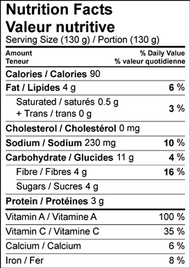 Image of nutrition facts table for heirloom carrot ribbon salad