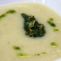 Image of Parsnip & Almond Soup with a Citrus Herb Pesto 