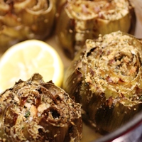 Image of Roman style stuffed artichokes.