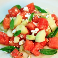Image of watermelon miso salad. 