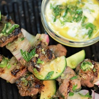 Image of lamb skewers in green garlic and lemon marinade