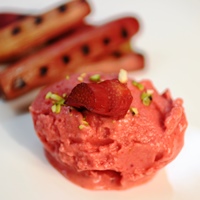 Image of a serving of Grilled Balsamic Rhubarb & Strawberry Frozen Yogurt