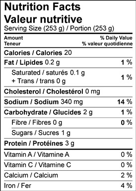 Image of nutrition table for beef stock