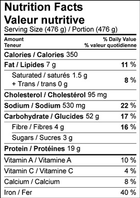 Image of nutrition facts table yummy ramen