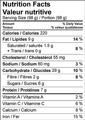 Image of nutrition facts table oatmeal banana pancakes