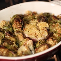 Image of Roasted Garlic Brussels Sprouts Au Gratin recipe
