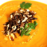 Image of charred carrot and wild rice soup