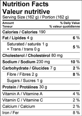 Image of nutrition facts table for Smokey Quinoa-Crusted Chicken Strips 