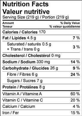 Image of nutritian facts tunisian red lentil soup