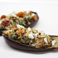 Image of roasted eggplant and oven dried tomato dip.