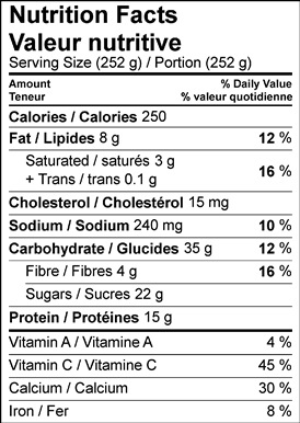 Image of nutrition facts table for the Strawberry Banana Smoothie