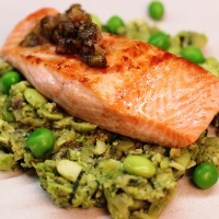 Image of Steelhead Trout with Smashed Minted Peas Recipe