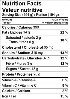 Nutrition Facts Table Image of Curry Chicken, Apple & Raisin Salad Wraps