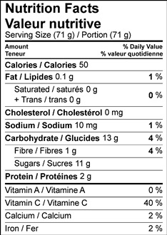 Image of nutrition facts table for strawberry frozen yogurt with flavoured honey