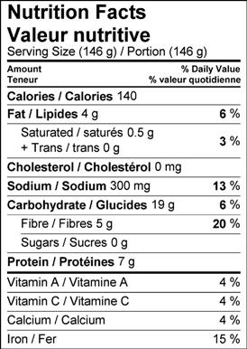 Image of nutrition facts butter bean salad
