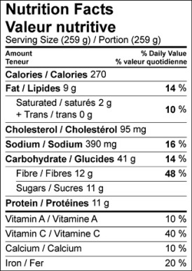 Image of nutrition facts table for Mustard Spaetzle with Braised Cabbage & Apple recipe