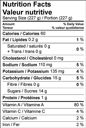 Image of nutrition facts table for hydrating ginger carrot sports drink