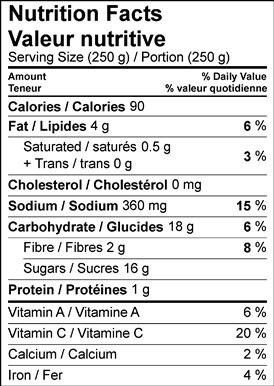 Image of nutrition facts table for watermelon miso salad recipe. 