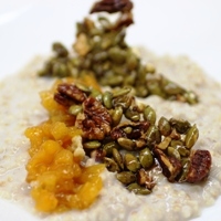 Image of Creamy Steel Cut Oats with Apricot Ginger Compote and Pumpkin Seed Brittle