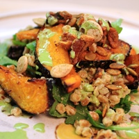 Image of Buttercup Squash and Farro Salad with Green Goblin Dressing.