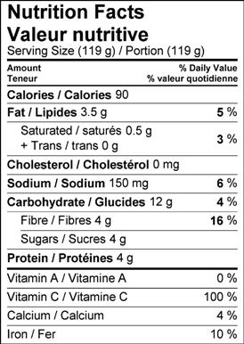 Image of nutrition facts table warm brussels sprout salad