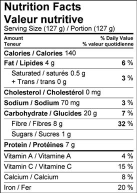 Image of nutrition facts white bean and forest mushroom salad