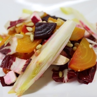 Image of winter greens salad with pickled beets