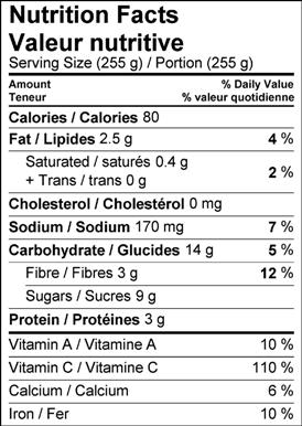 Image of nutrition facts table for zucchini and orange salad